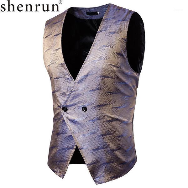 

men's vests shenrun men vest autumn winter fashion waistcoat water ripple pattern casual gold black wine red stage dress costume, Black;white