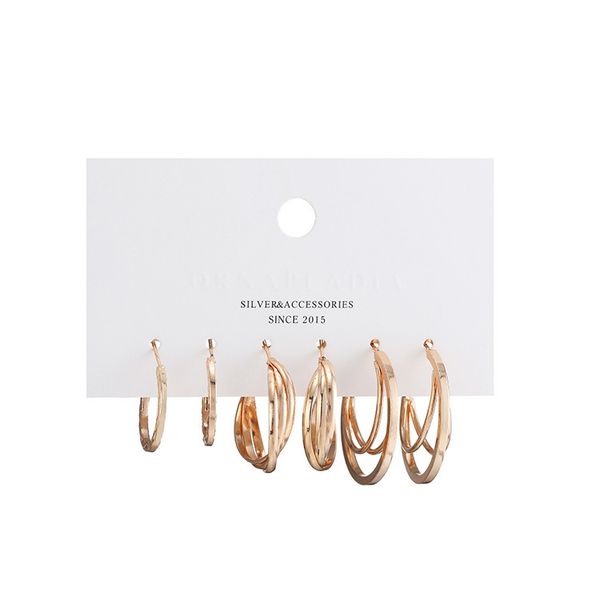 

fashion earrings small circle multi ring twist earrings three piece set, Silver