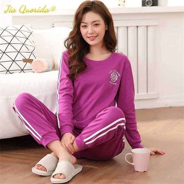 

5xl big size pajamas for women two piece set autumn winter lady casual sleepwear pj sets woman cotton round neck loungewear 211215, Black;red