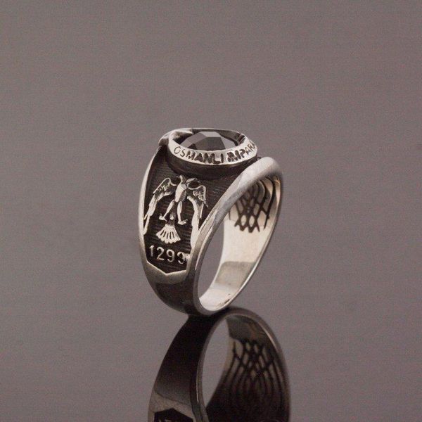 

sterling black zircon stone ottoman empire silver ring fashion turkish premium quality handmade jawelery cluster rings, Golden;silver