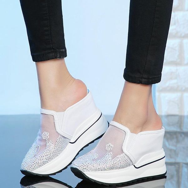 

boots summer fashion sneakers women genuine leather wedges high heel ankle female breathable lace round toe platform pumps shoes, Black