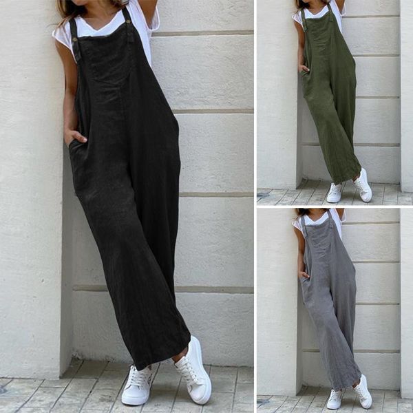 

women's jumpsuits & rompers women suspender overalls zanzea 2021 vintage ladies cotton wide leg pants playsuits long pockets combinaiso, Black;white