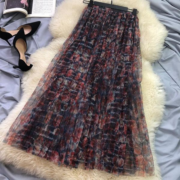

skirts in shows star same tie dye printing hang down nets yarn pleated skirt of tall waist long fairy, Black
