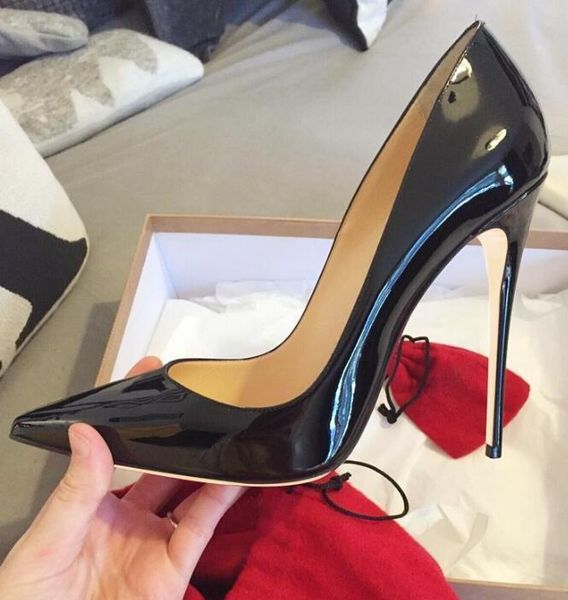 

dress shoes 2021 brand red pumps women high heel pointed toe wedding 8cm 10cm 12cm thin shallow mouth spring 44, Black