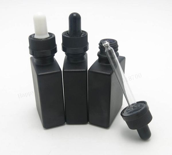 

200pcs/lot 30ml frost black flat square glass dave dropper bottle 1oz child proof storage bottles & jars
