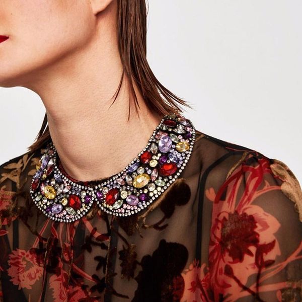 

chokers elegant fashion exaggerated rhinestone clothing fake collar choker necklace costume accessories, Golden;silver