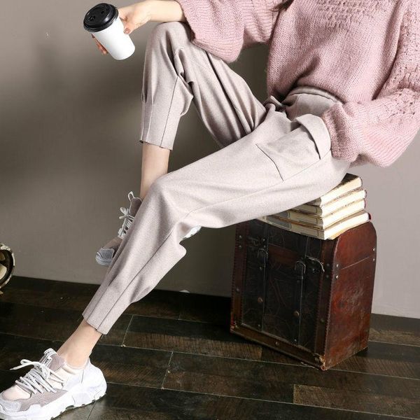 

new winter cargo casual high waist straight nine harem pants korean woman thickened loose ankle-length trousers s45, Black;white
