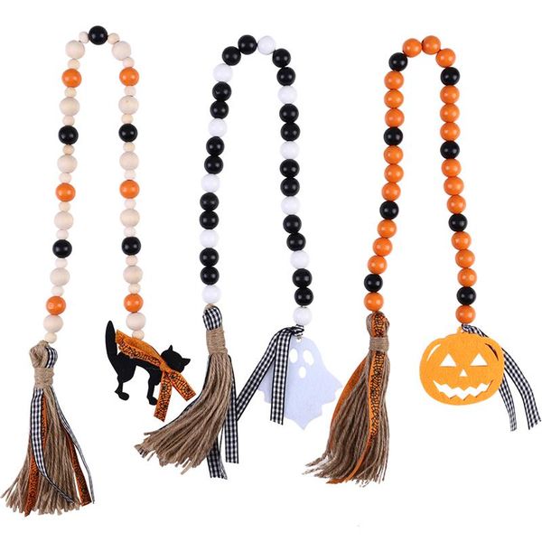 

decorative objects & figurines 3pcs halloween wooden bead tassels with pumpkin ghost tray decor party farmhouse country beads garland decora