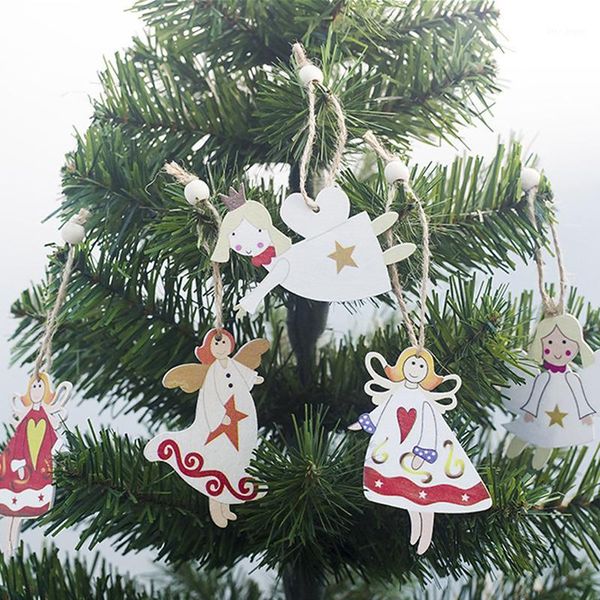 

christmas decorations colorful wood craft angel girl tree hange pendant doll kids toy xmas year home decor