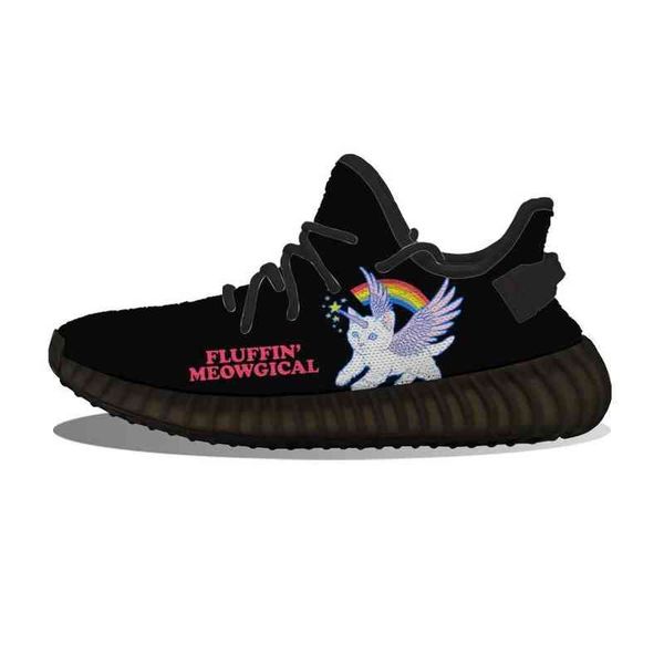 

ku diy custom ffin meowgical cat unicorn running shoes mesh printed mens womens trainers outdoor sports sneakers, Black;white