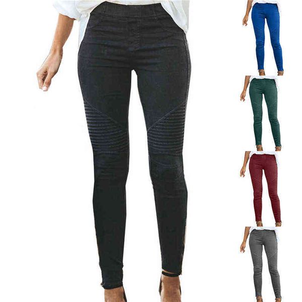 Moda Streç Pamuk Skinny Jeans Kadınlar Pileli Vintage Kalem Pantolon Lokomotif Yüksek Bel Push Up Pantolon Mujer 211129