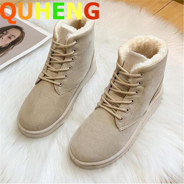

boots snow women 2021 winter plus velvet flat short cotton shoe ankle fashion lace up suede woman tenis feminino, Black