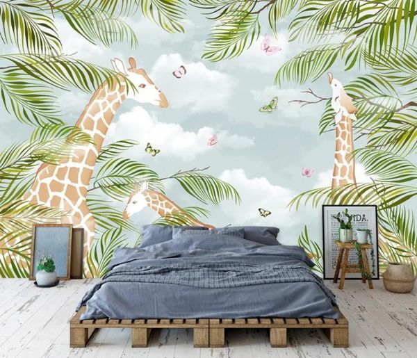 

wallpapers bacal cartoon po animal giraffe mural wallpaper kids room backdrop wall 3d for home decoration