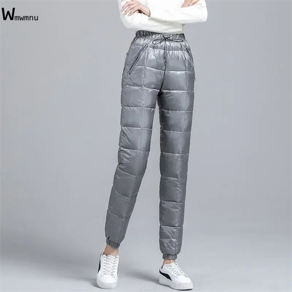 

fashion down cotton beam feet sweartpants winter thick warm soft capris trouser elegant slim elastic waist oversize pants jogger 211105, Black;white