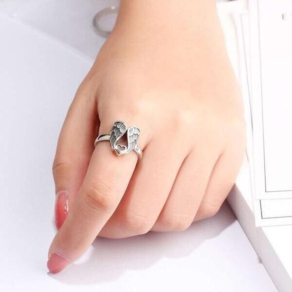 

alloy angel wing wedding rings for women vintage hollow heart kuncke cnt 66, Slivery;golden