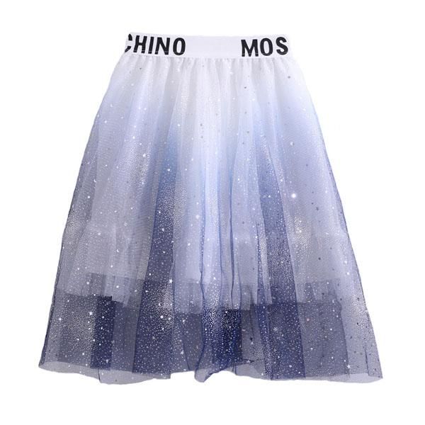 

skirts girl mesh skirt with gradual change of color stars, Blue