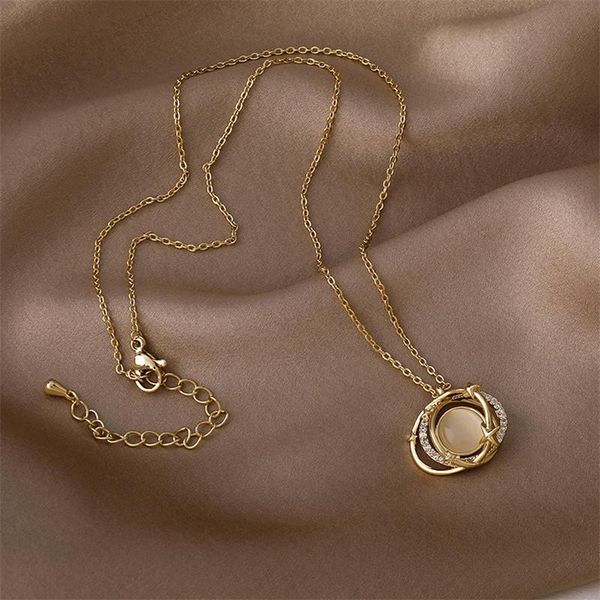 

chains opal planet design pendant necklace for woman exquisite temperament gold chain clavicle 2021 korean jewelry gift, Silver