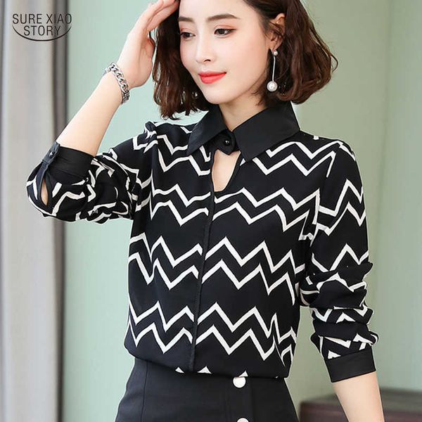 

plus size women's blouse striped turn-down collar long sleeve women blouse white pullover female shirt blusas mujer 5099 50 210527