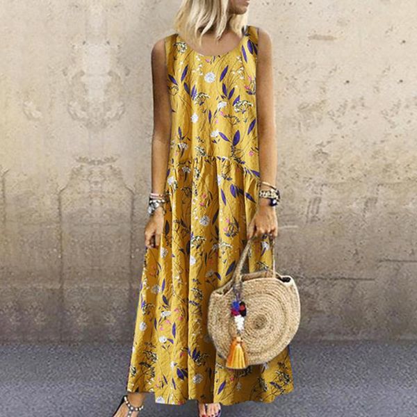 

women's swimwear plus size summer sundress bohemian floral long dress for women casual sleeveless printed maxi vestidos female robe, White;black