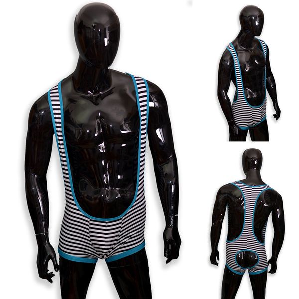 

men's underpants buttos striped wrestling jumpsuit us size, Black;white
