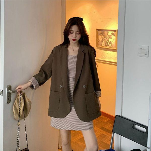 

women's suits & blazers casual small suit jacket women autumn 2021 style korean loose wild british trend no, White;black