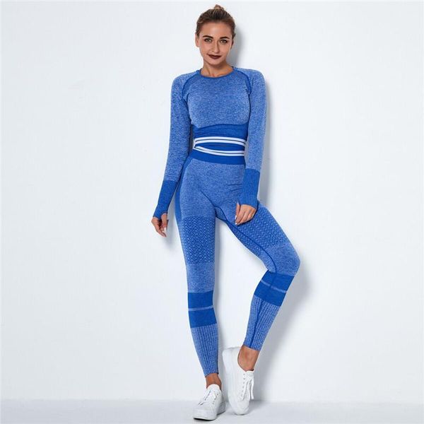 

yoga outfit 2pcs/set women sport suit set gym workout clothes long sleeve fitness crop + high waist energy seamless leggings