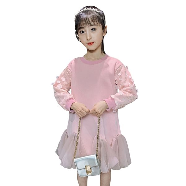 

girl dress autumn winter for dot pattern children mesh casual style costume s 210527, Red;yellow