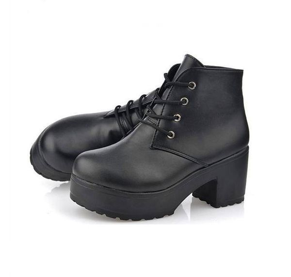 

boots 35-45 big size fashion women lace-up black white ankle shoes