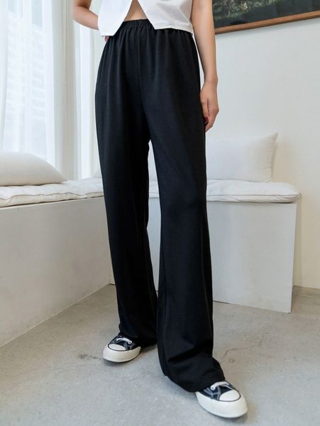 

dazy solid elastic waist pants g8jc#, Black;white