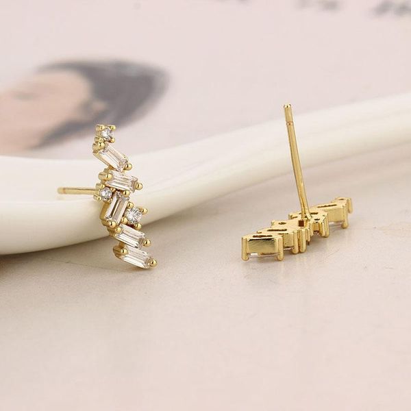 

hoop & huggie original irregular clear zircon stud earring for women korean style baguette wedding party jewelry gift, Golden;silver