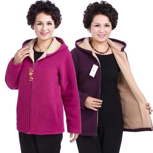 

women's hoodies & sweatshirts autumn women fleece jacket 2021 plus size 5xl grandma velvet hooded sweatshirt cotton warm winter coat fe, Black