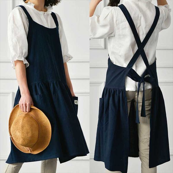 

brief women's cotton linen apron sleeveless home cooking florist cafe aprons