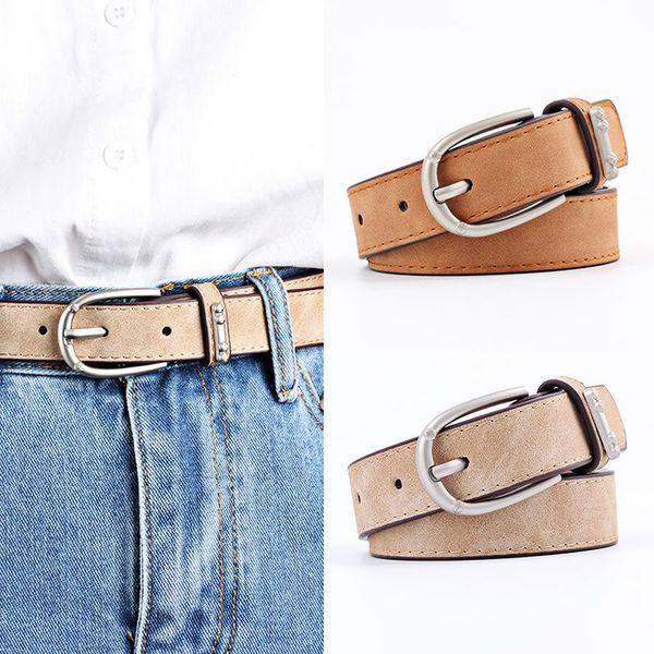 

belts women leather for jeans designer female round metal pin buckle belt, Black;brown
