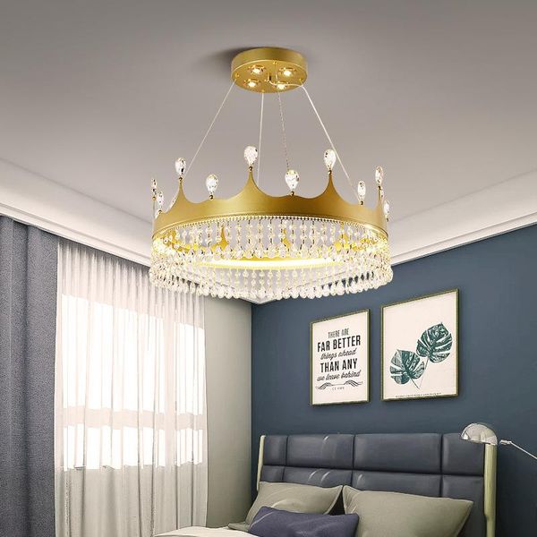 

pendant lamps crown crystal chandelier bedroom lighting modern creative restaurant children's room led lights 2021