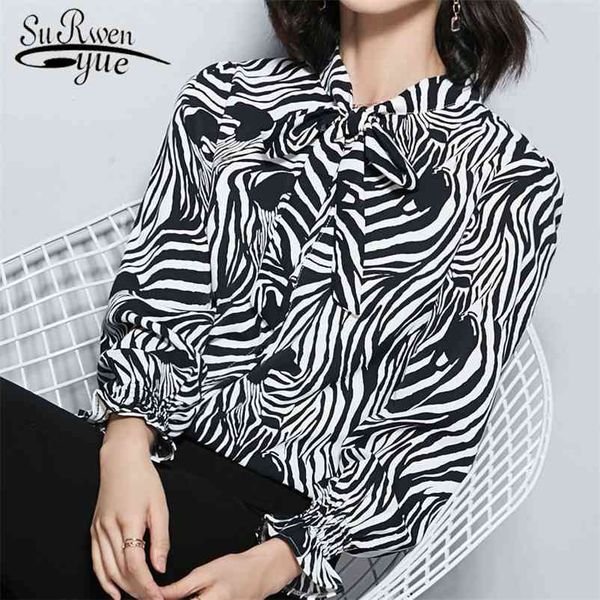 

spring fashion women long sleeve women chiffon blouse and bow tie lady flare 2918 50 210521, White