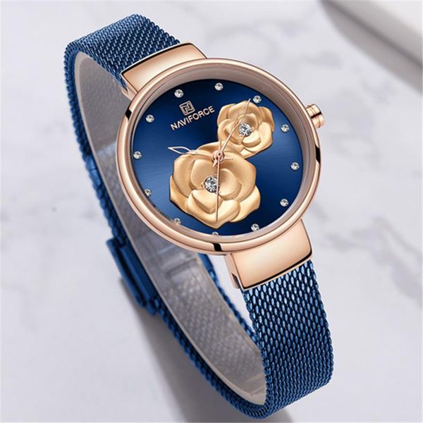 

wristwatches naviforce brand women watch quartz lady steel mesh waterproof wrist rose gold blue gift wife relogio feminino, Slivery;brown