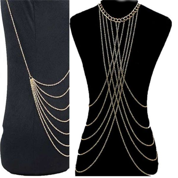 

body chain bikini tassel cross body chain necklace alloy women's geometry, Silver