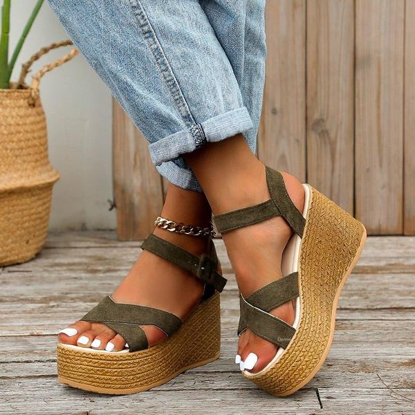 

sandals women's style thick-soled buckle open-toe wedge casual shoes heightening fish mouth, Black