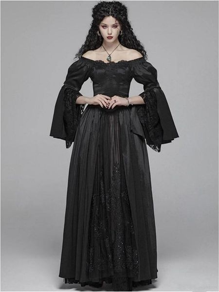 

gothic black a-line wedding dresses bridal gowns bateau neck long sleeves robe de soiree lace up back formal dress, White