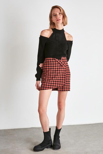 

skirts trendyol asymmetrical skirt twoaw21et0740, Black