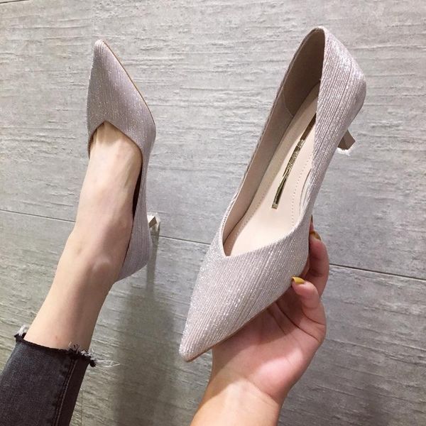 

dress shoes pumps women high heels female thin bling pointed toe solid color fashion, Black