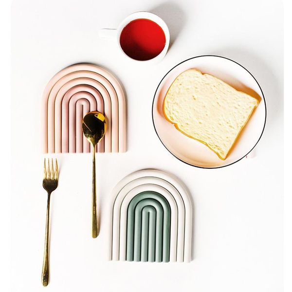

mats & pads rainbow silicone heat insulation pad home kitchen tableware removable non-slip placemat