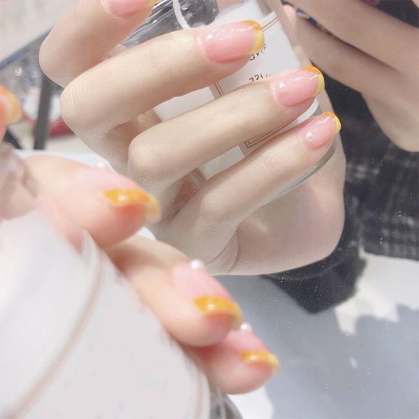

false nails 24pcs french style orange detachable fake glossy artificial dw, Red;gold
