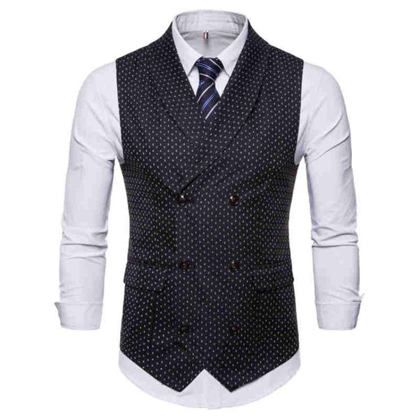 

men's vests formal classic business vest double-breasted polka dot pattern sleeveless fine print waistcoat for young me, Black;white