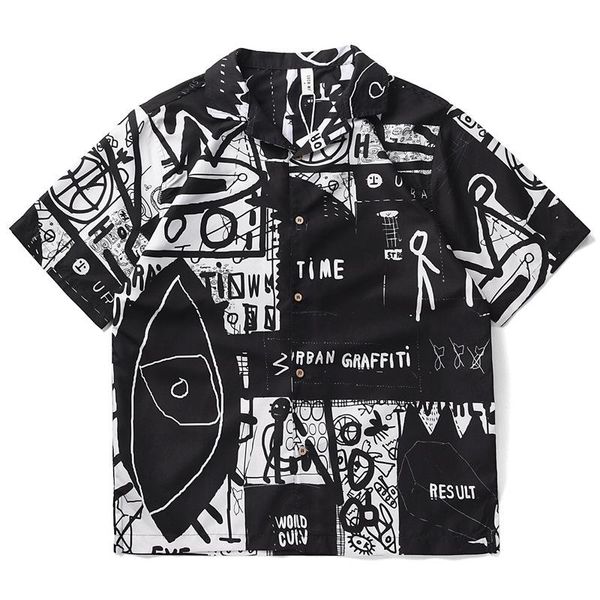 

men's casual shirts 2021 summer trendy brand digital printing large size for men and women loose short-sleeved, White;black