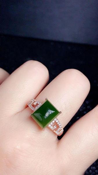 

quality 100% real and natural hetian jasper jade ring 925 sterling silver classical cluster rings, Golden;silver