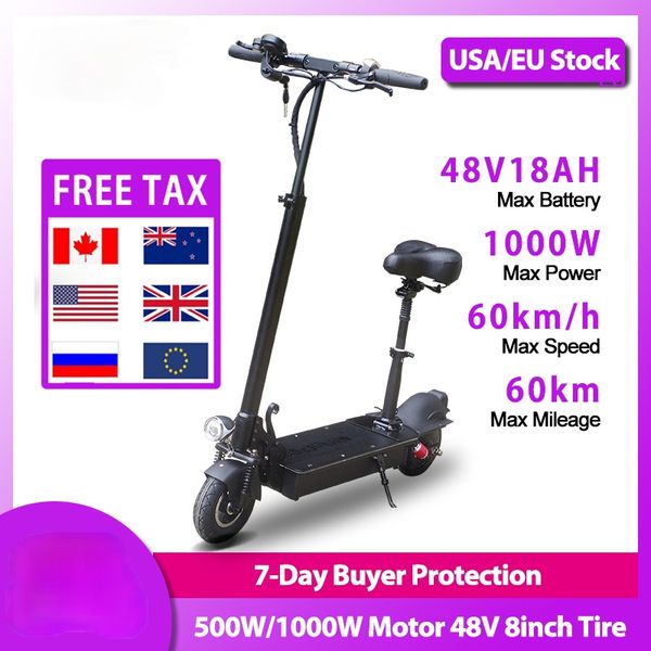 

8inch 800w/1000w electric scooter 60km/h single brushless motor 48v 10ah 16ah lithium battery foldable portable skateboard