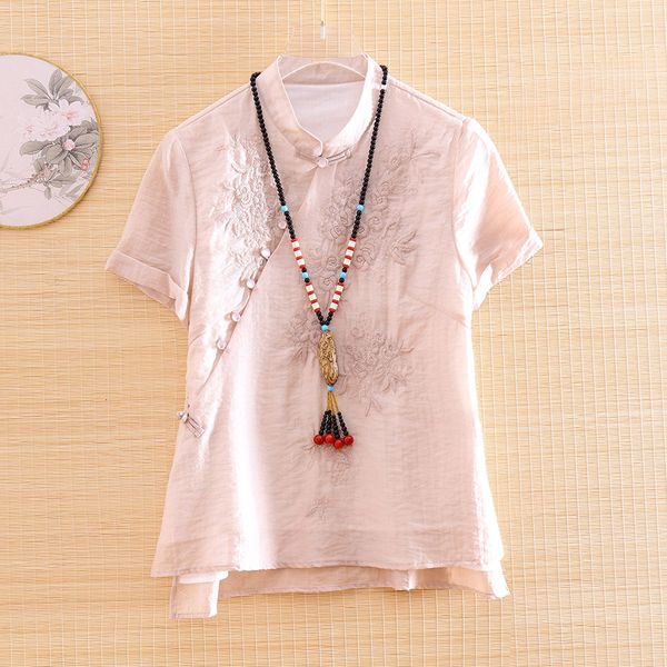 

dress high-end spring summer blouse women chinese tencel embroidery linen cotton loose lady shirt s-xxl, Black;gray