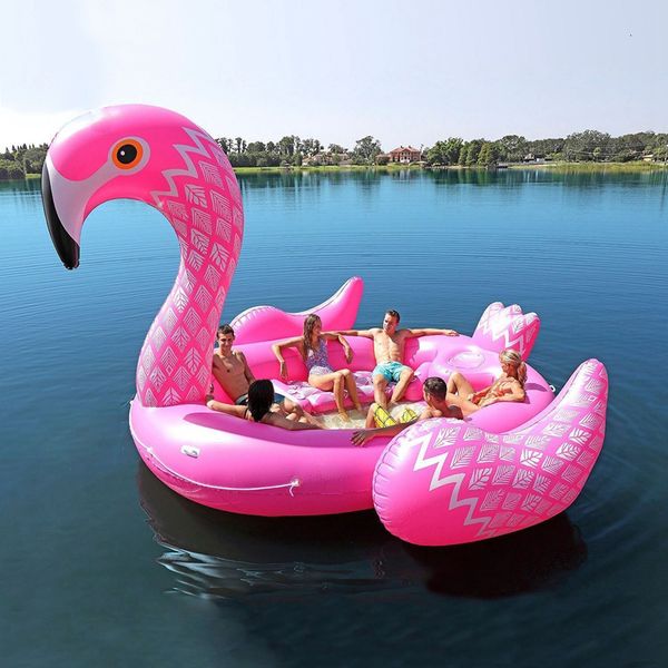 

6-7 person inflatable giant pink flamingo pool float large lake float inflatable float island water toys pool fun raft