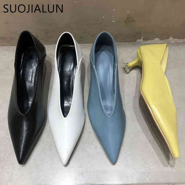 

suojialun 2021 women pumps thin low heels sandals shoes for woman pointed toe shallow slip on work shoes female elegant pumps c0407, Black